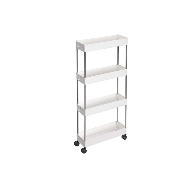 Serveerimislaud ratastel 40 x 14 x 86 cm valge