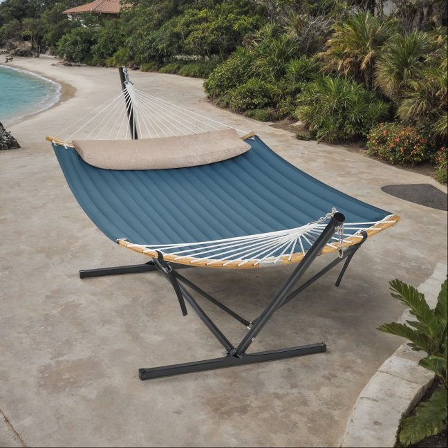 Võrkkiik lamav 400 x 100 x 90 cm Must ja Sinine