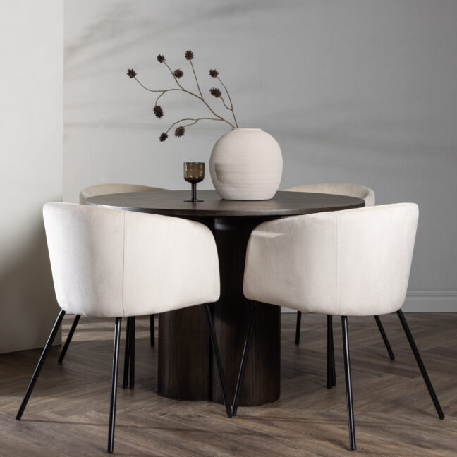 Söögilaud ja toolikomplekt Olivia söögilaud ja Berit tool 110 cm must beež samet