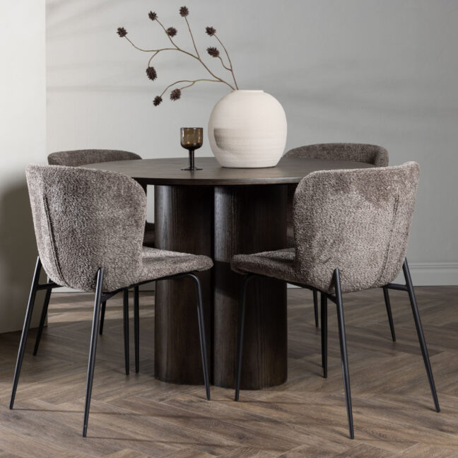 Söögilaud ja söögitoolide komplekt Olivia ja Modesto 110 cm Pruun ja beež MDF ja metall