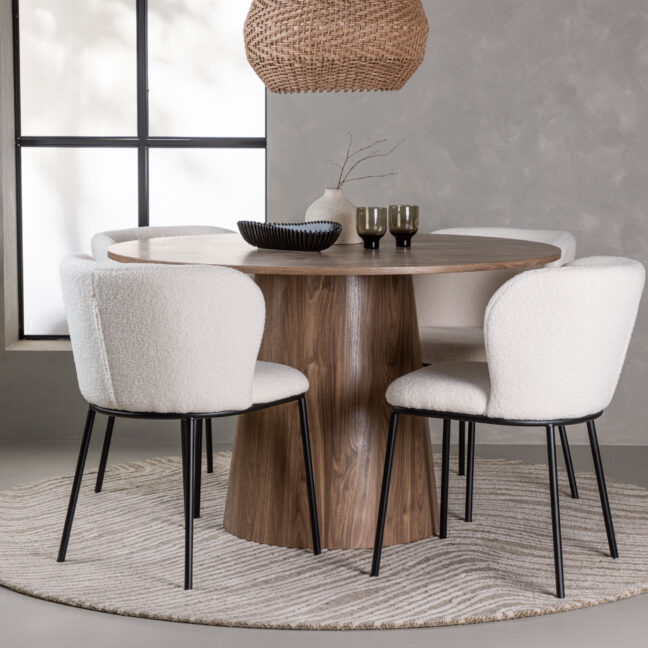 Söögilaud ja toolikomplekt Lanzo ja Edina 120 cm must ja valge MDF kangas