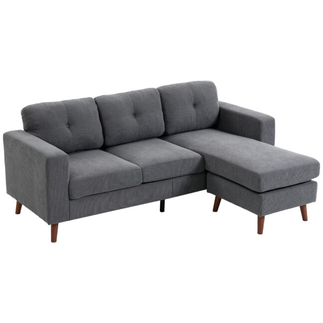 Nurgadiivan L-kujuline 3-kohaline pööratava chaise'ga 192x137x84 cm tumehall cord-kangas
